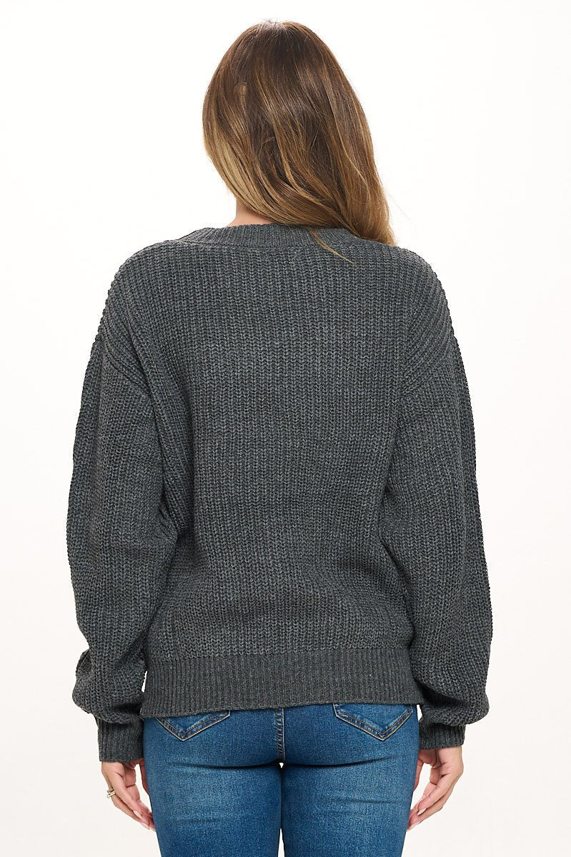 Image of West K Hailey Long Sleeve Round Neck Sweater Charcoal Grey