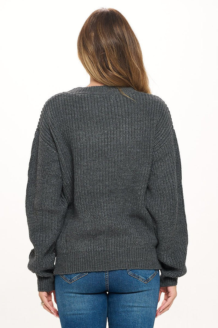 Image of West K Hailey Long Sleeve Round Neck Sweater Charcoal Grey