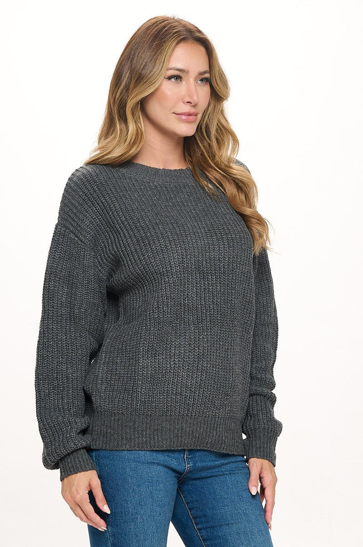 Image of West K Hailey Long Sleeve Round Neck Sweater Charcoal Grey