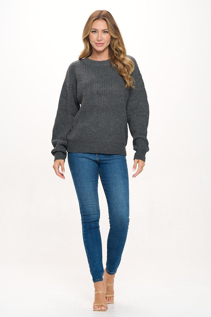 Image of West K Hailey Long Sleeve Round Neck Sweater Charcoal Grey