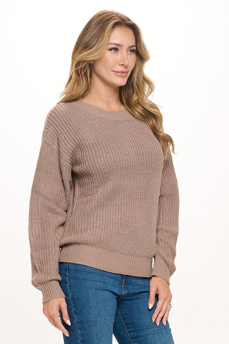 Image of West K Hailey Long Sleeve Round Neck Sweater Taupe