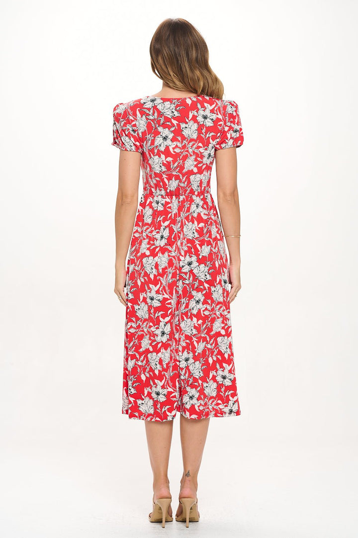 Image of West K Haven Short Sleeve Printed Midi Dress Red Floral