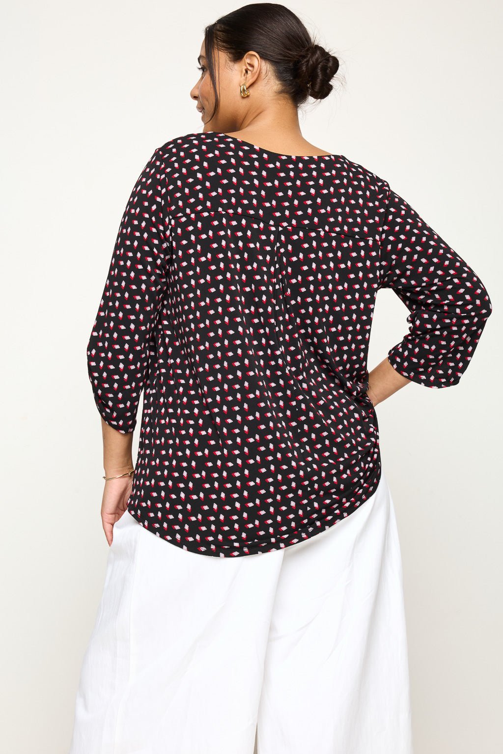 Image of West K Hollie Plus Size Roll - tab Sleeve Knit Blouse Navy Square Multi