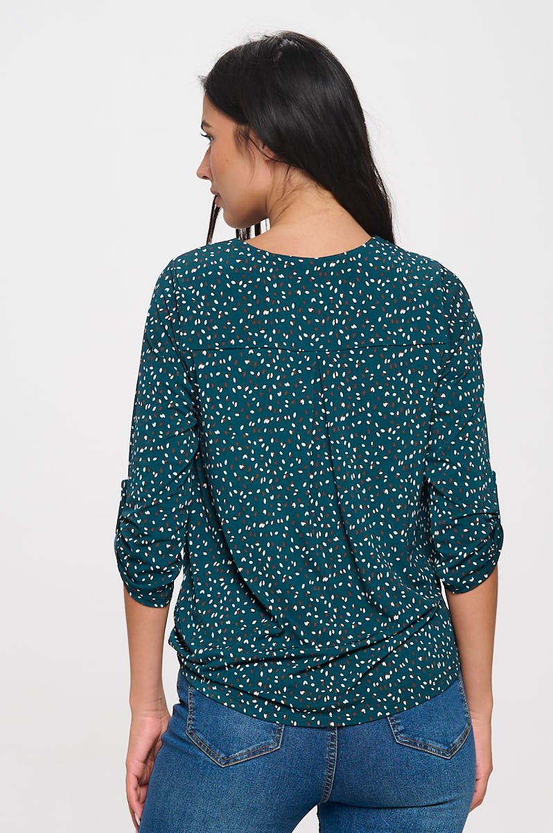 Image of West K Hollie Roll - tab Sleeve Knit Blouse Teal Speckles