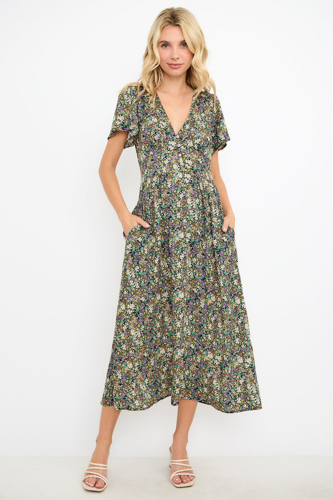 Ingrid Flutter Sleeve Gauze Midi Dress
