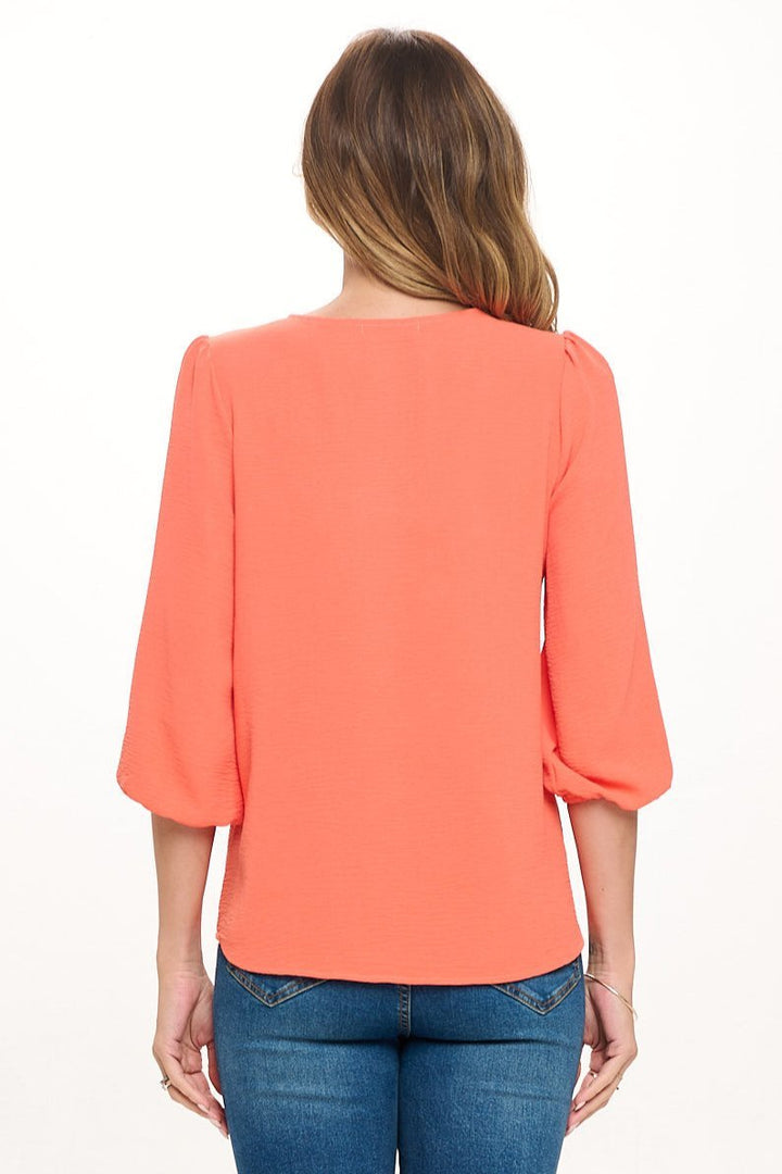 Image of West K Isabella Long Sleeve V - Neck Pullover Blouse Coral