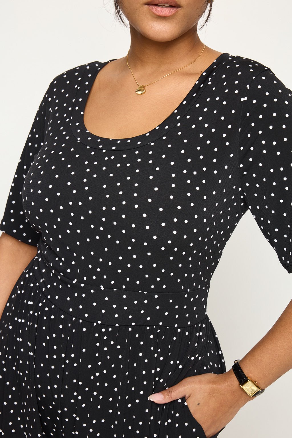 Image of West K Jana Plus Size Jumpsuit Black Dots