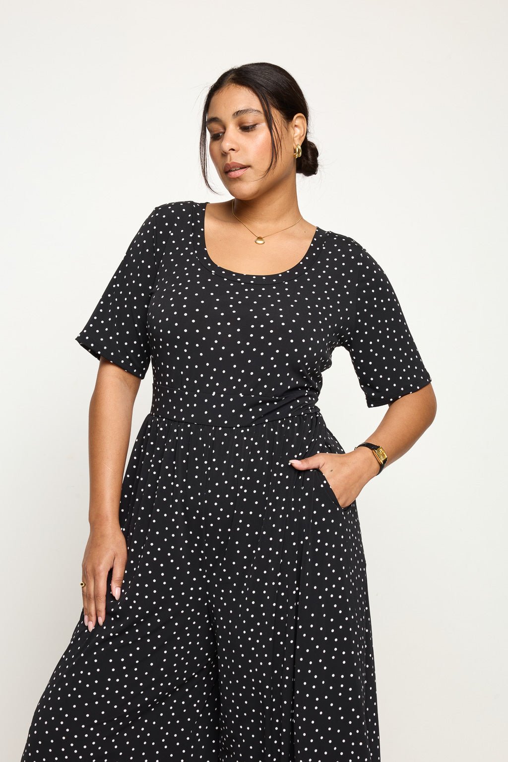 Image of West K Jana Plus Size Jumpsuit Black Dots