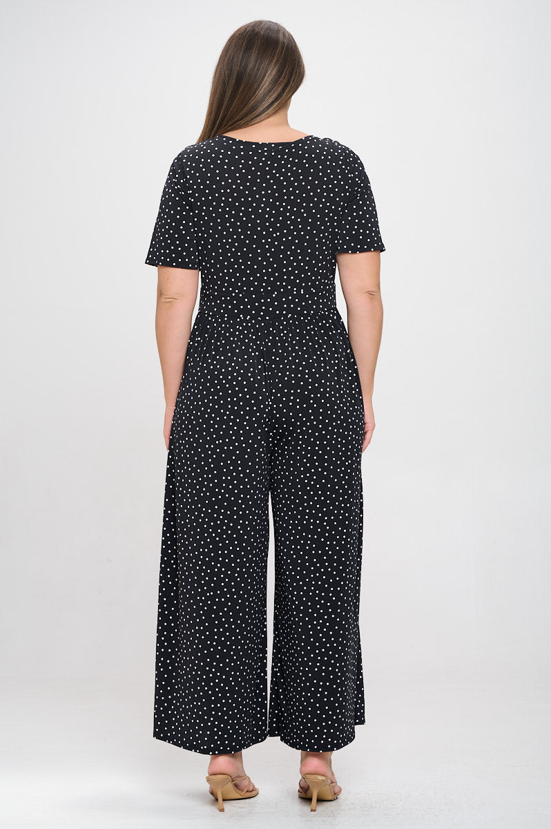 Image of West K Jana Plus Size Short Sleeve Knit Jumpsuit Black Dots