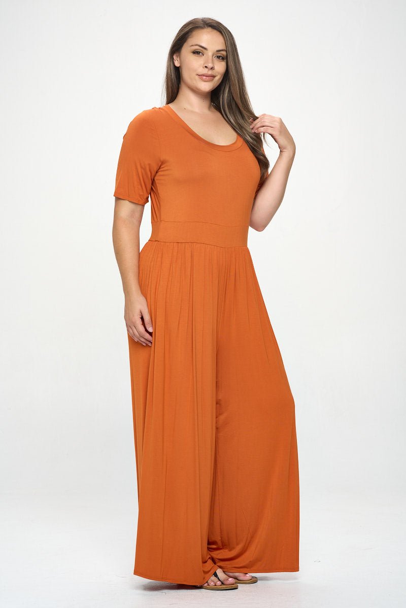 Image of West K Jana Plus Size Short Sleeve Knit Jumpsuit Burnt Orange