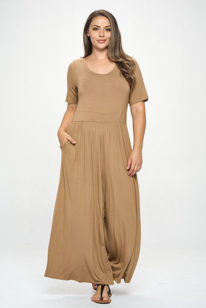 Image of West K Jana Plus Size Short Sleeve Knit Jumpsuit Cappuccino