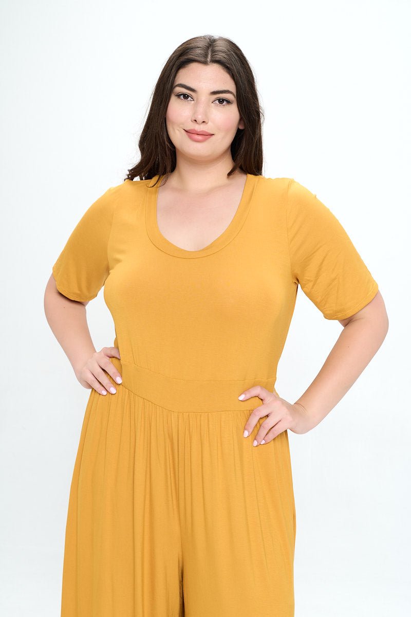 Image of West K Jana Plus Size Short Sleeve Knit Jumpsuit Golden Yellow