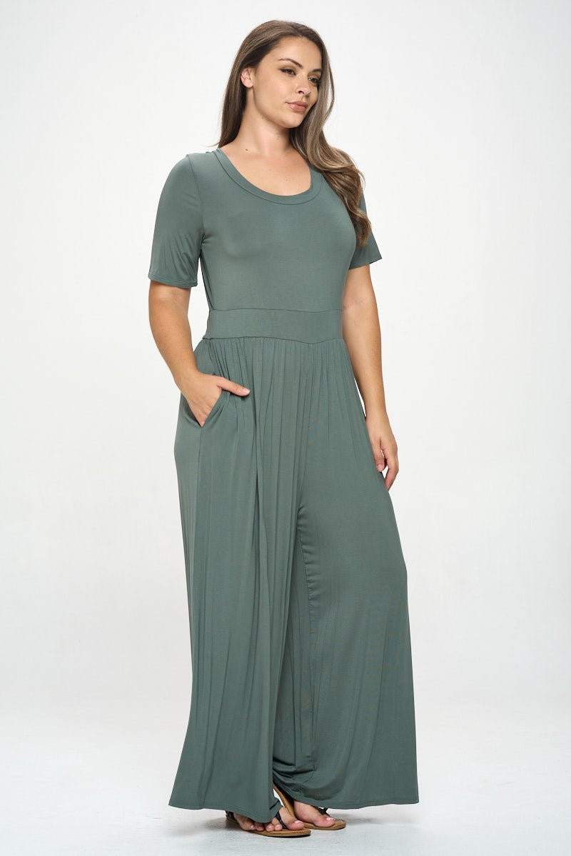 Image of West K Jana Plus Size Short Sleeve Knit Jumpsuit Lt Olive