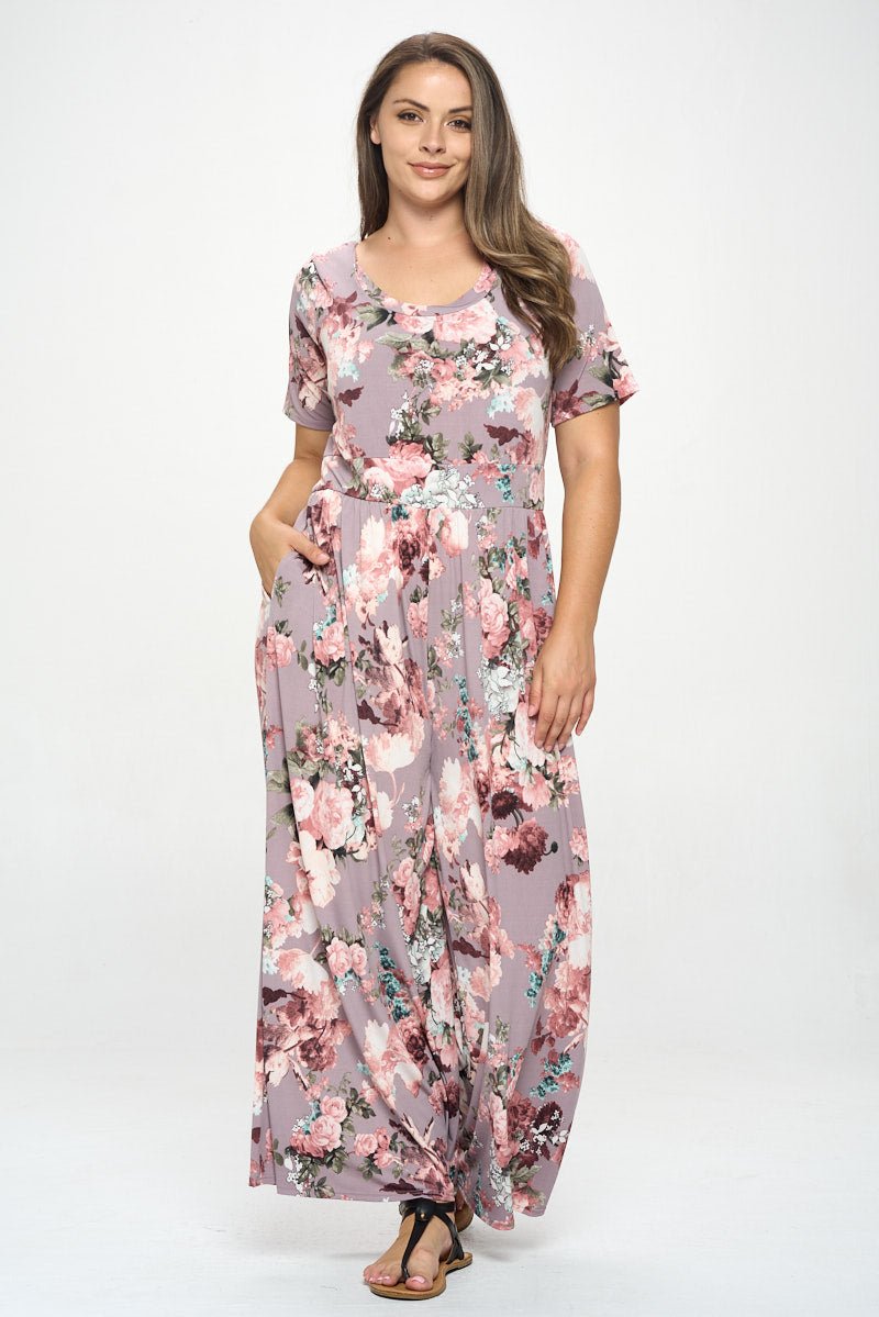 Image of West K Jana Plus Size Short Sleeve Knit Jumpsuit Mauve Floral