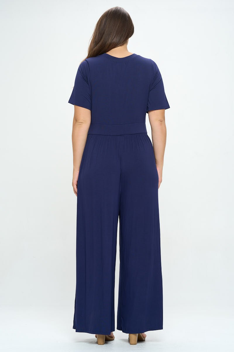 Image of West K Jana Plus Size Short Sleeve Knit Jumpsuit Navy