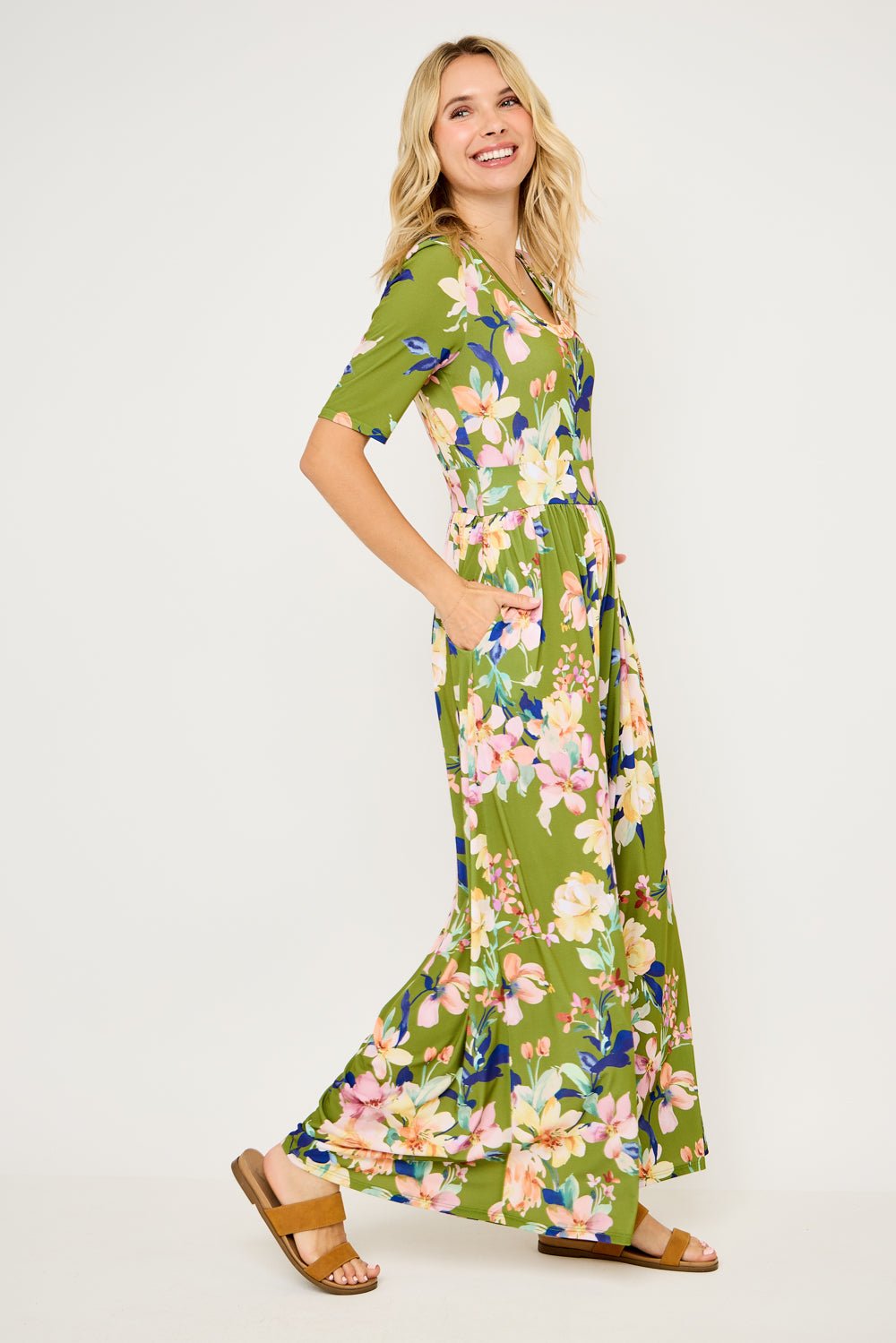 Image of West K Jana Printed Knit Jumpsuit Army Green Floral