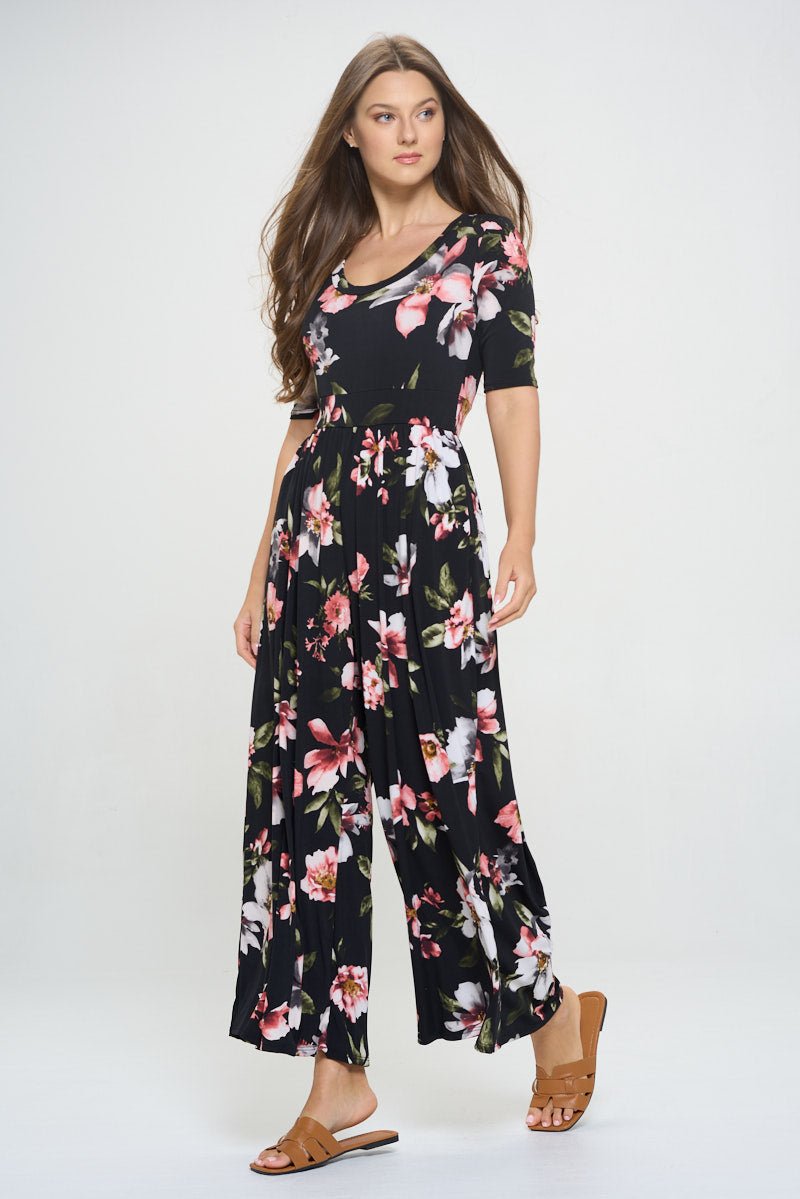 Image of West K Jana Printed Knit Jumpsuit Black Floral