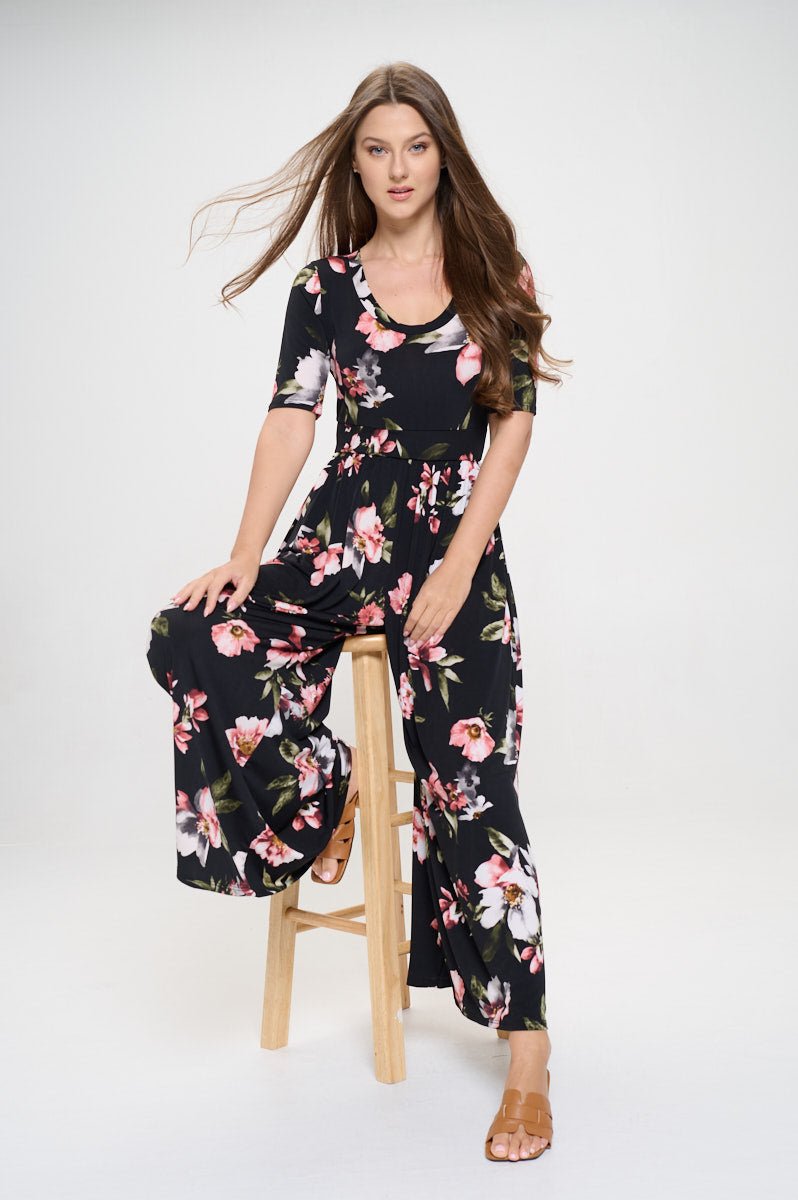 Image of West K Jana Printed Knit Jumpsuit Black Floral