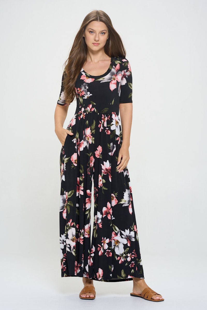 Image of West K Jana Printed Knit Jumpsuit Black Floral