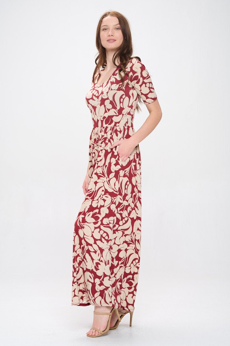 Image of West K Jana Printed Knit Jumpsuit Bordeaux Leaf