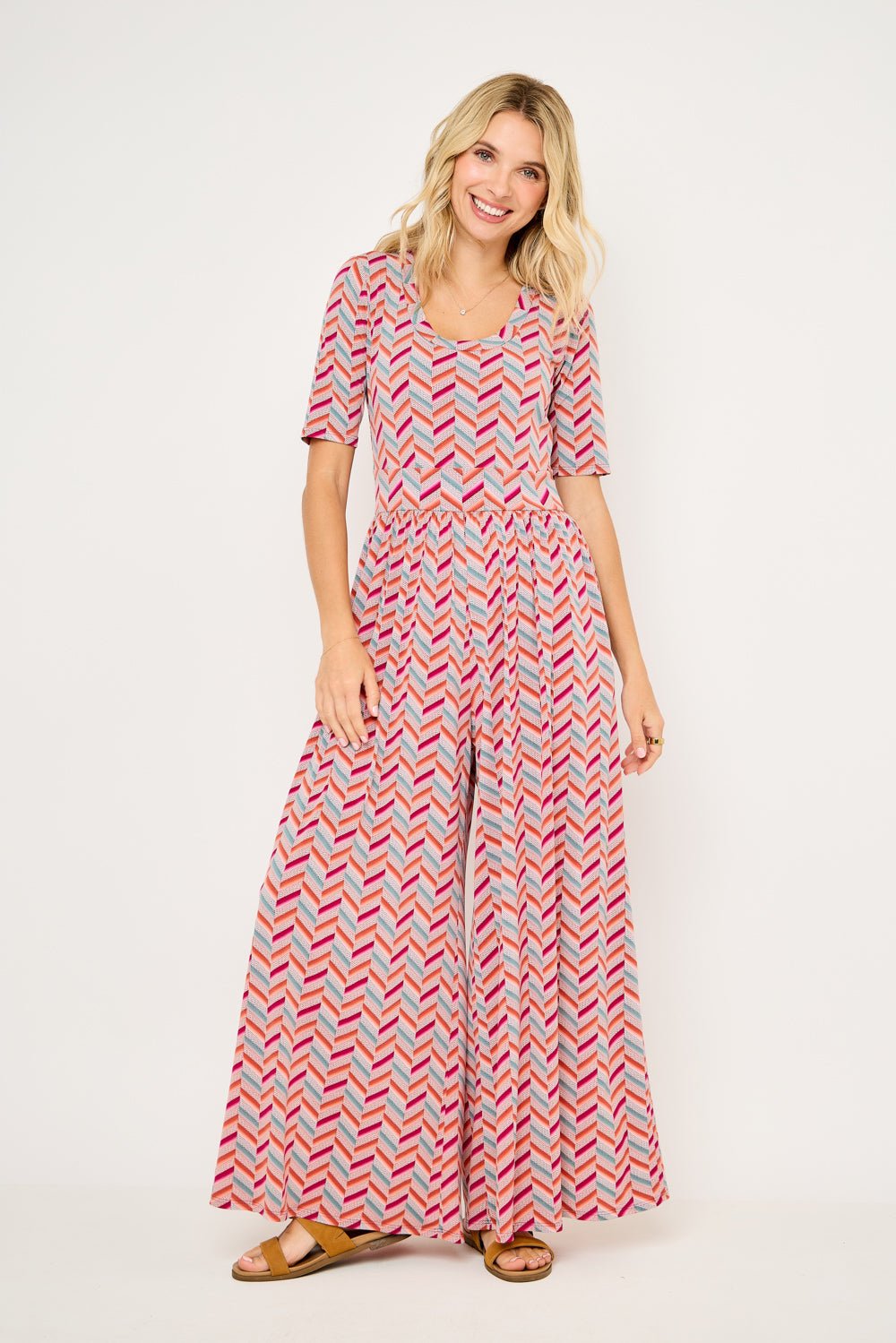 Image of West K Jana Printed Knit Jumpsuit Chevron Multi