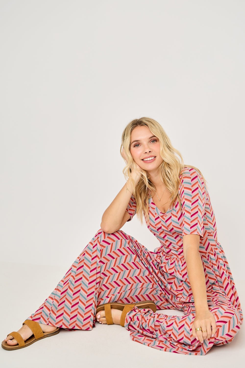Image of West K Jana Printed Knit Jumpsuit Chevron Multi