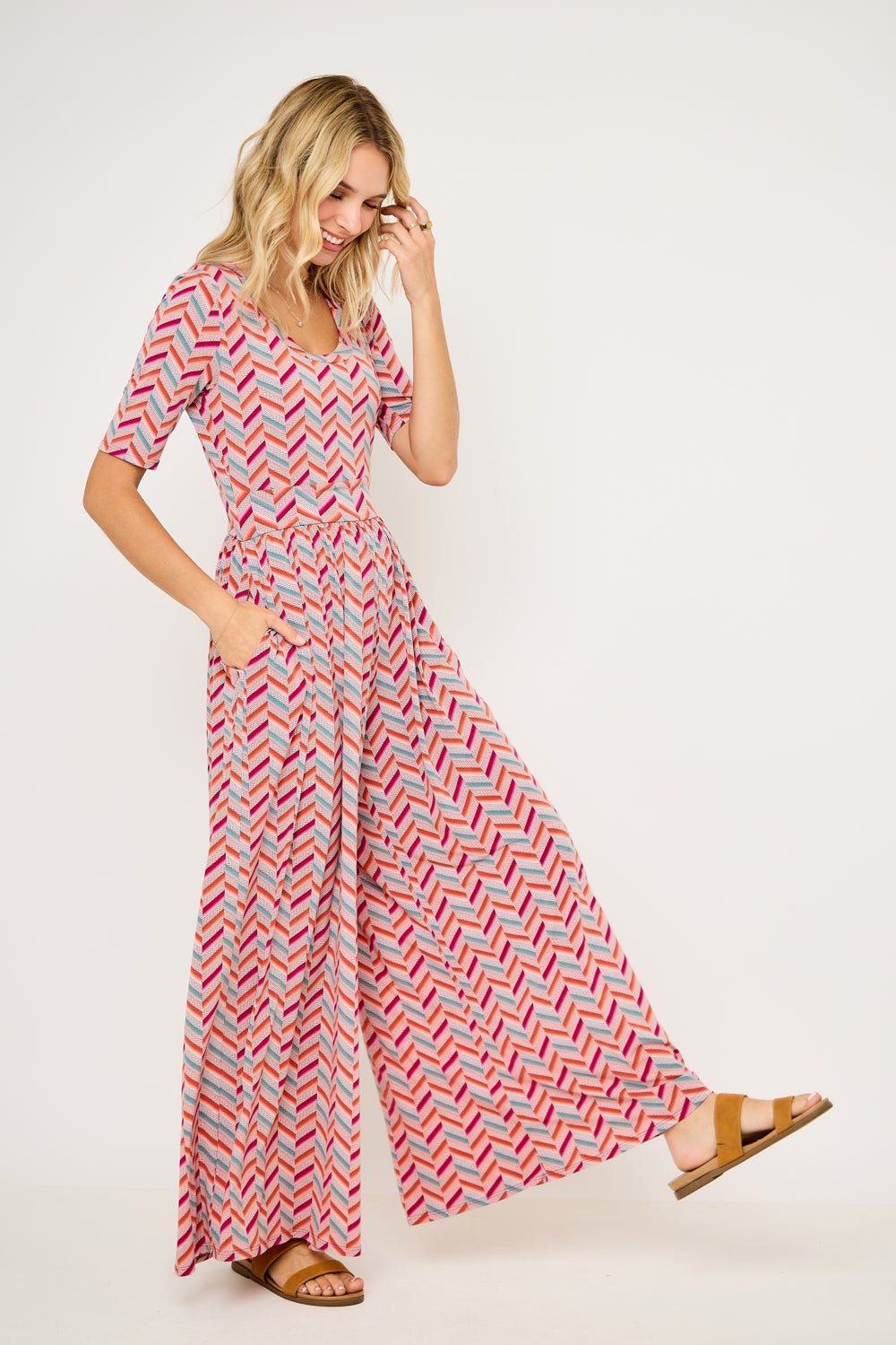 Image of West K Jana Printed Knit Jumpsuit Chevron Multi