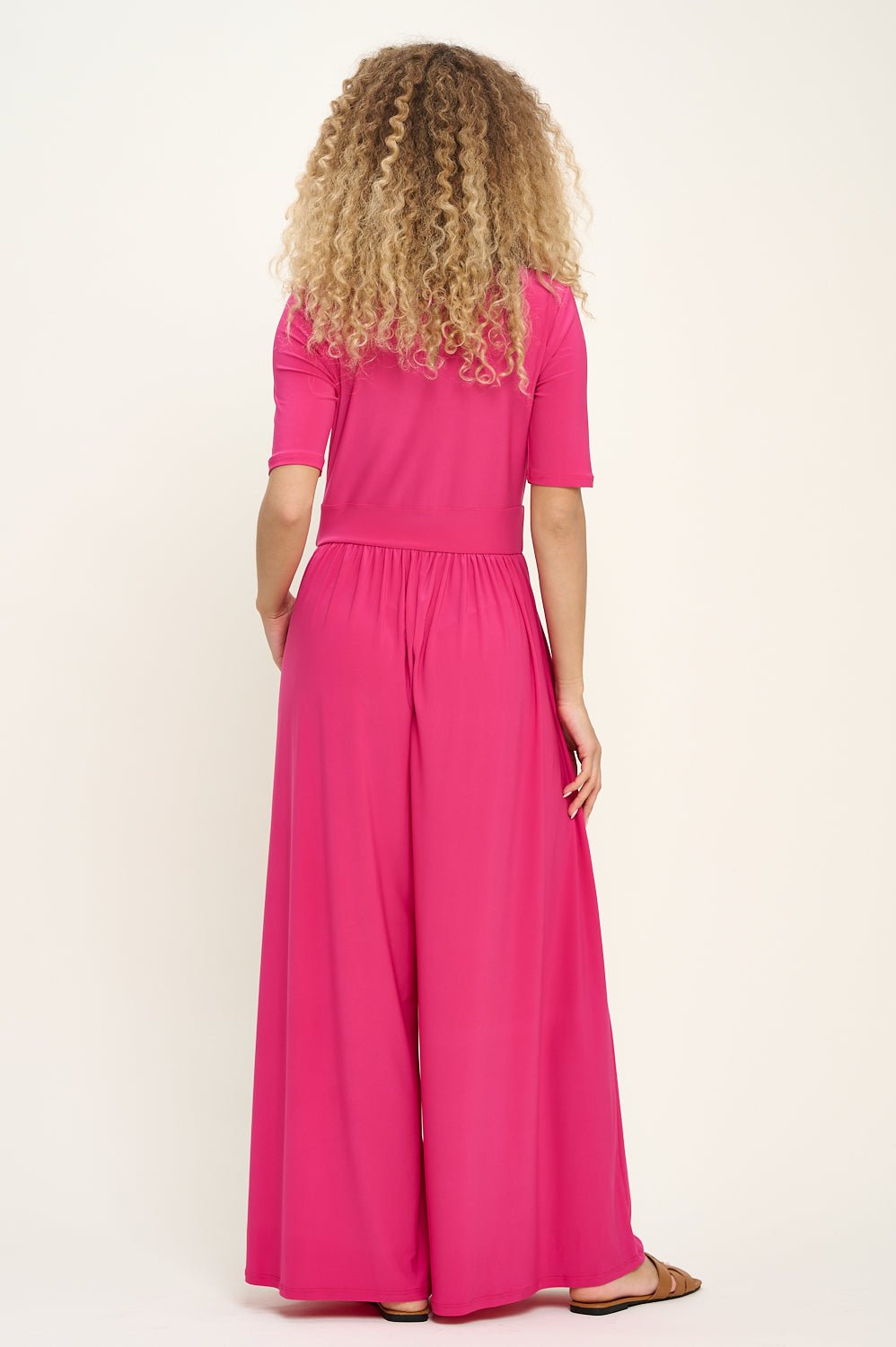 Image of West K Jana Short Sleeve Knit Jumpsuit Fuchsia Pink