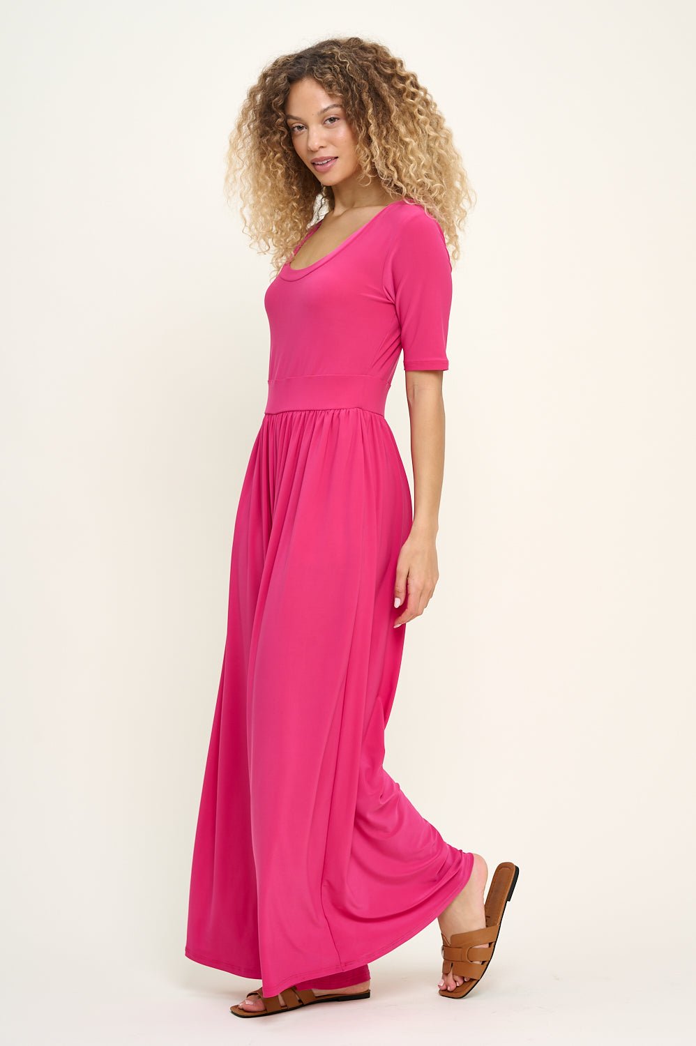 Image of West K Jana Short Sleeve Knit Jumpsuit Fuchsia Pink