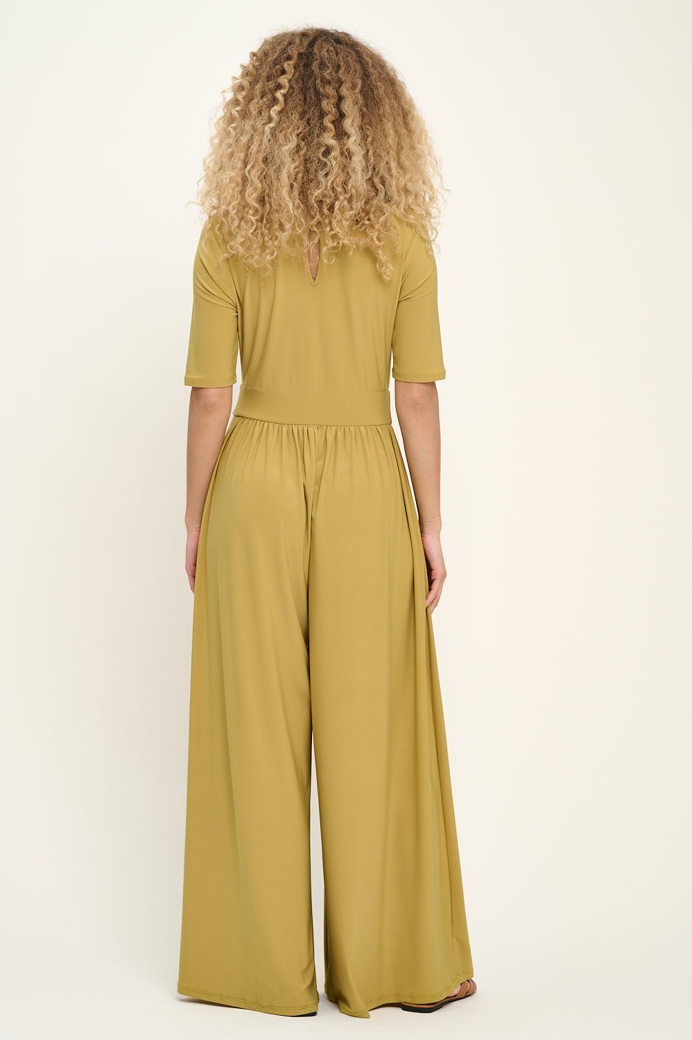 Image of West K Jana Short Sleeve Knit Jumpsuit Green Citron