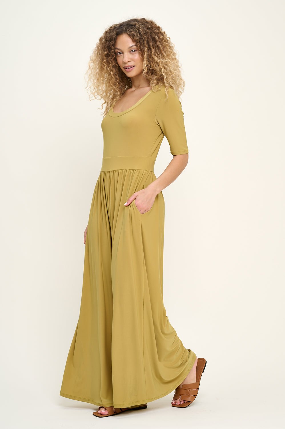 Image of West K Jana Short Sleeve Knit Jumpsuit Green Citron