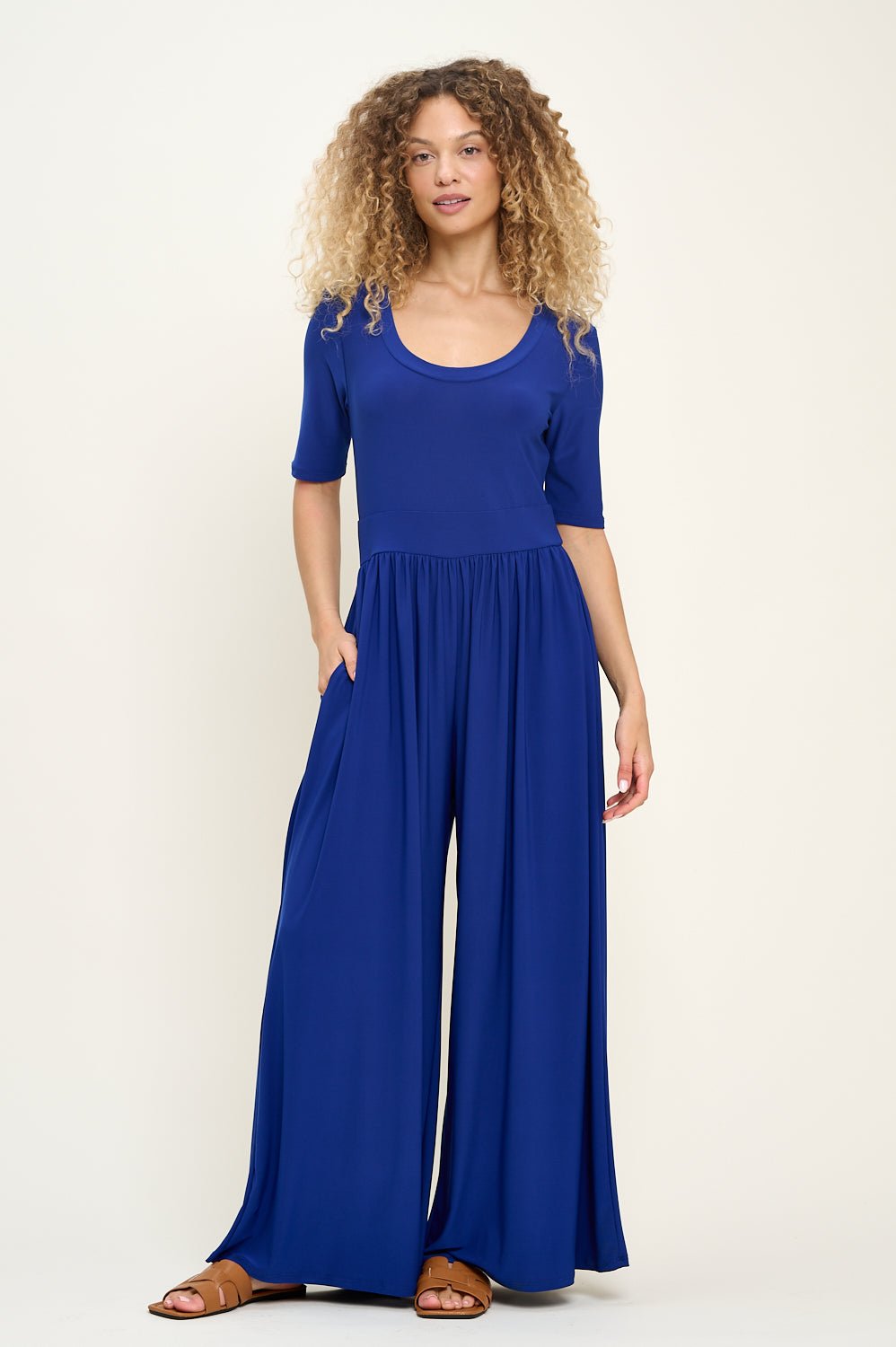 Image of West K Jana Short Sleeve Knit Jumpsuit Royal Blue