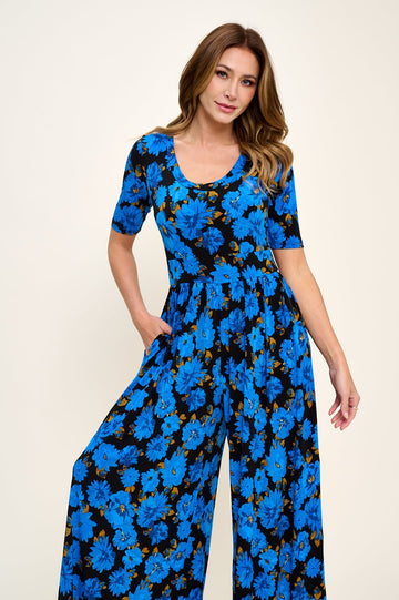 Image of West K Jana Short Sleeve Knit Jumpsuit Royal Floral