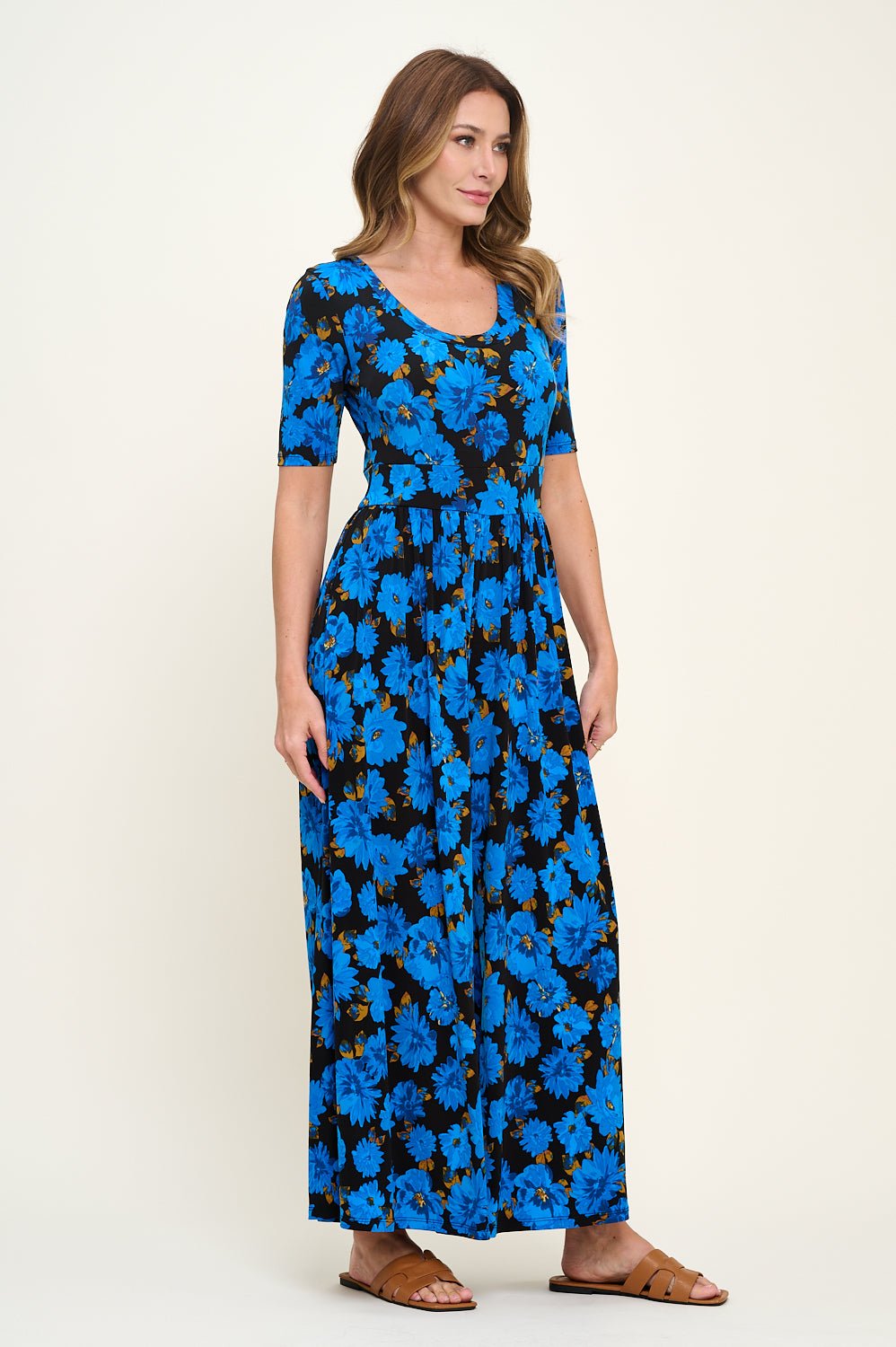 Image of West K Jana Short Sleeve Knit Jumpsuit Royal Floral