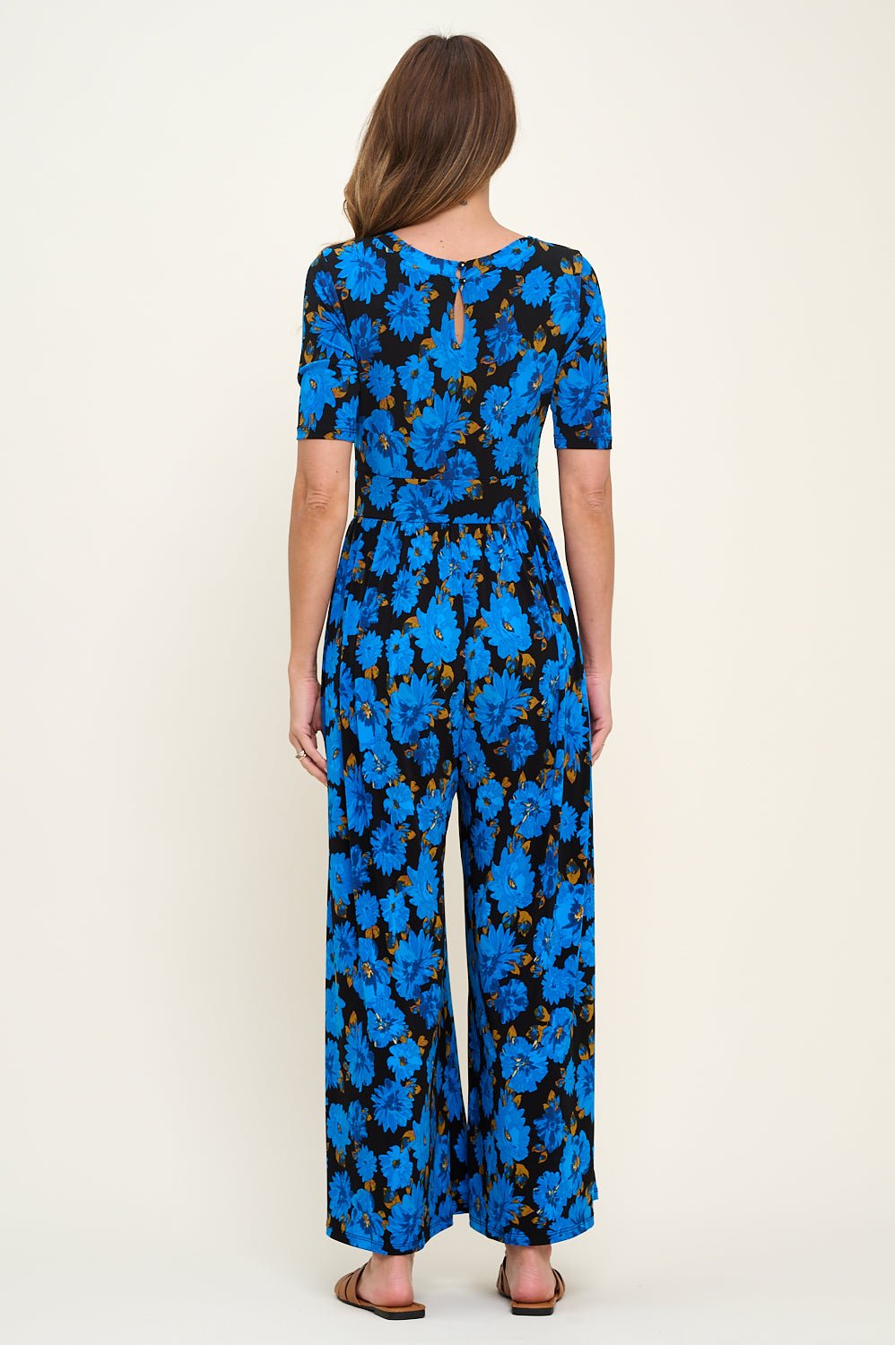 Image of West K Jana Short Sleeve Knit Jumpsuit Royal Floral