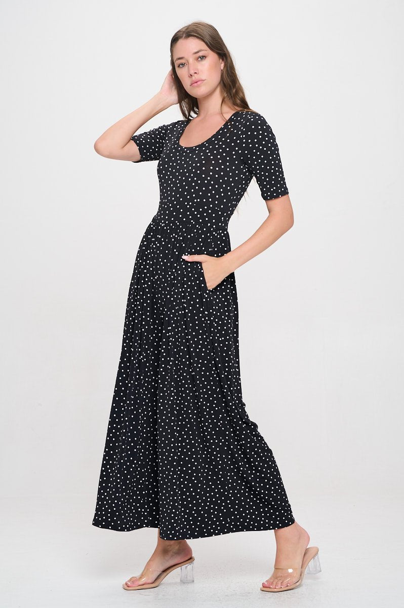 Image of West K Jana Short Sleeve Round Neck Knit Jumpsuit Black White Dot