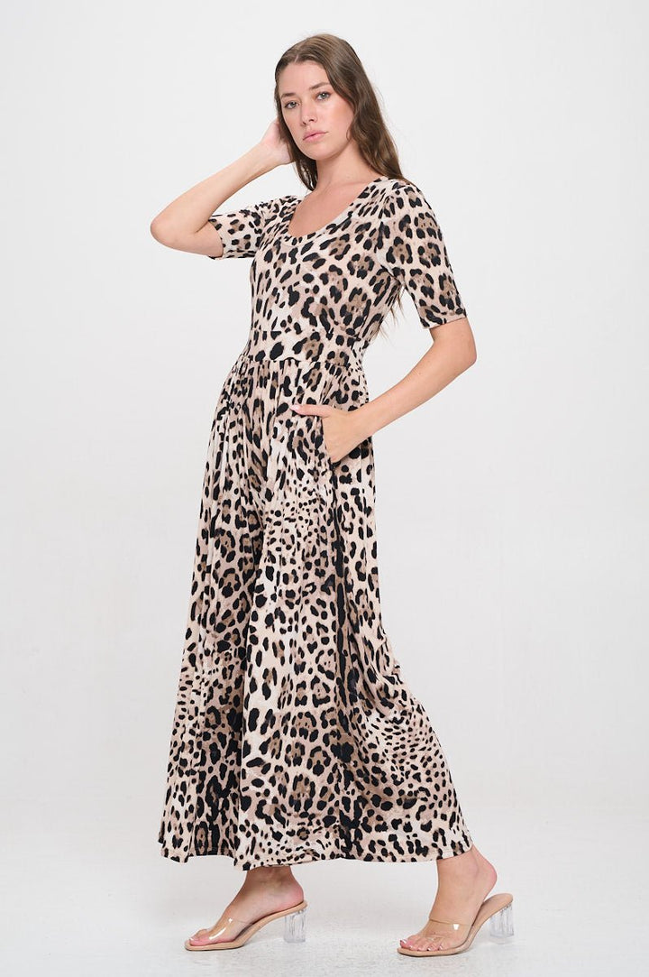 Image of West K Jana Short Sleeve Round Neck Knit Jumpsuit Mocha Leopard