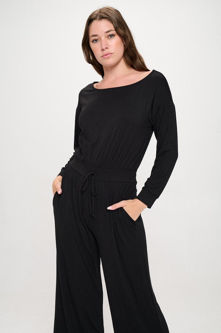 Image of West K Jane Long Sleeve Boat Neck Jumpsuit Black