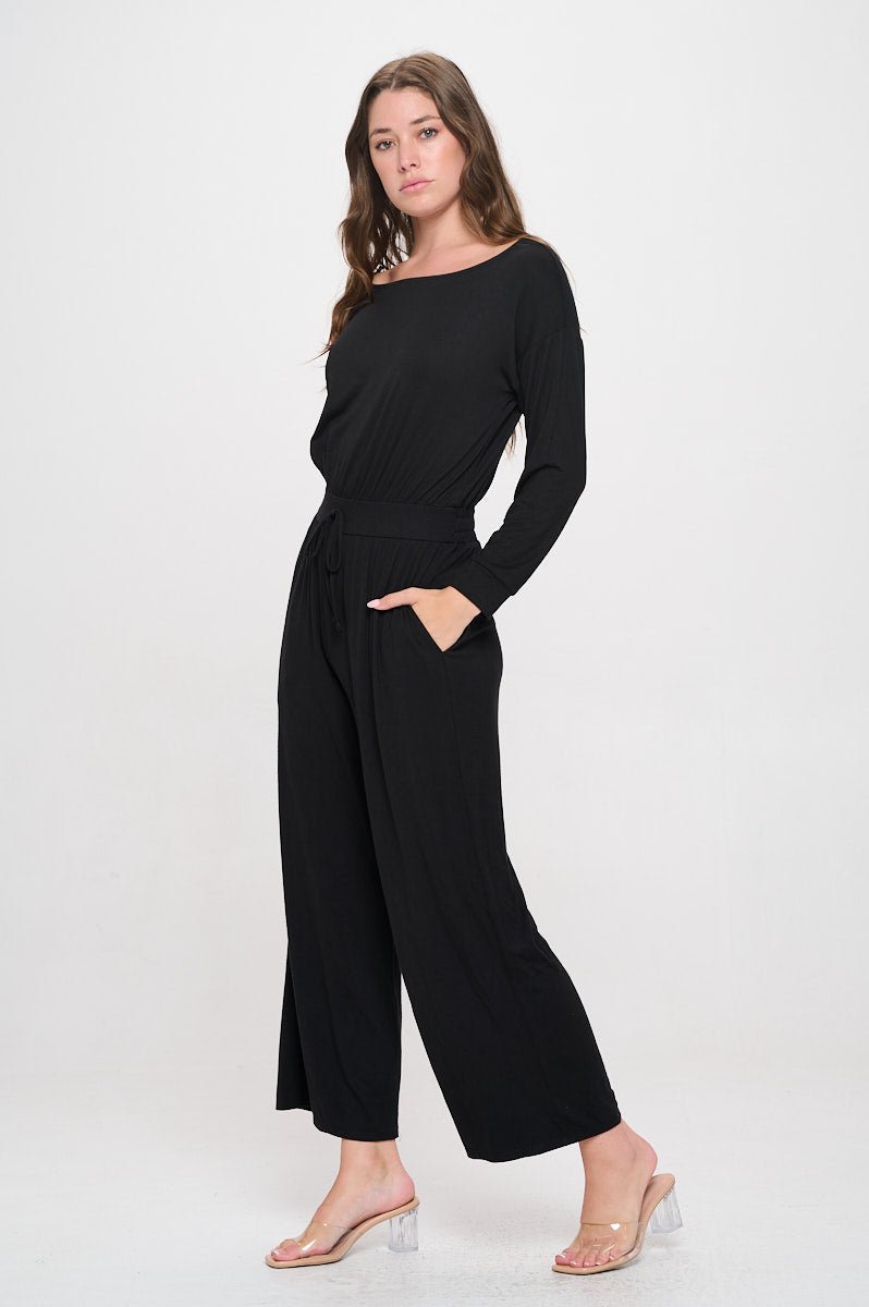 Image of West K Jane Long Sleeve Boat Neck Jumpsuit Black