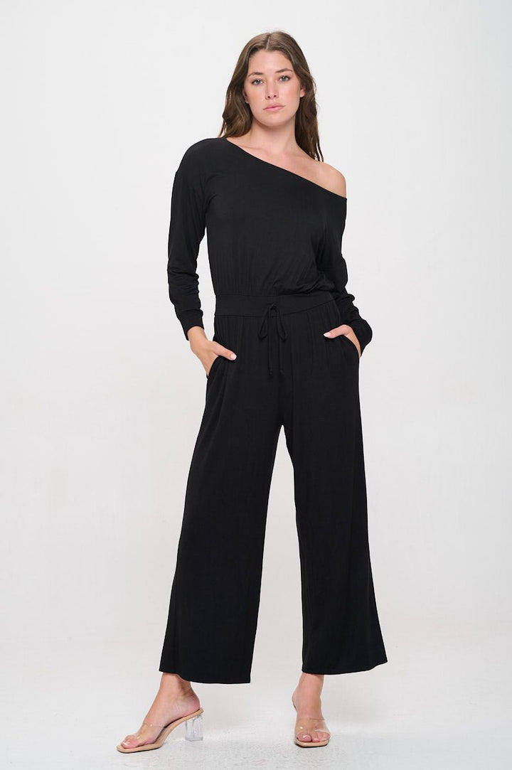 Image of West K Jane Long Sleeve Boat Neck Jumpsuit Black