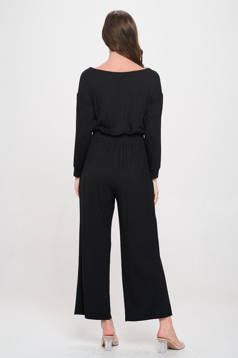 Image of West K Jane Long Sleeve Boat Neck Jumpsuit Black