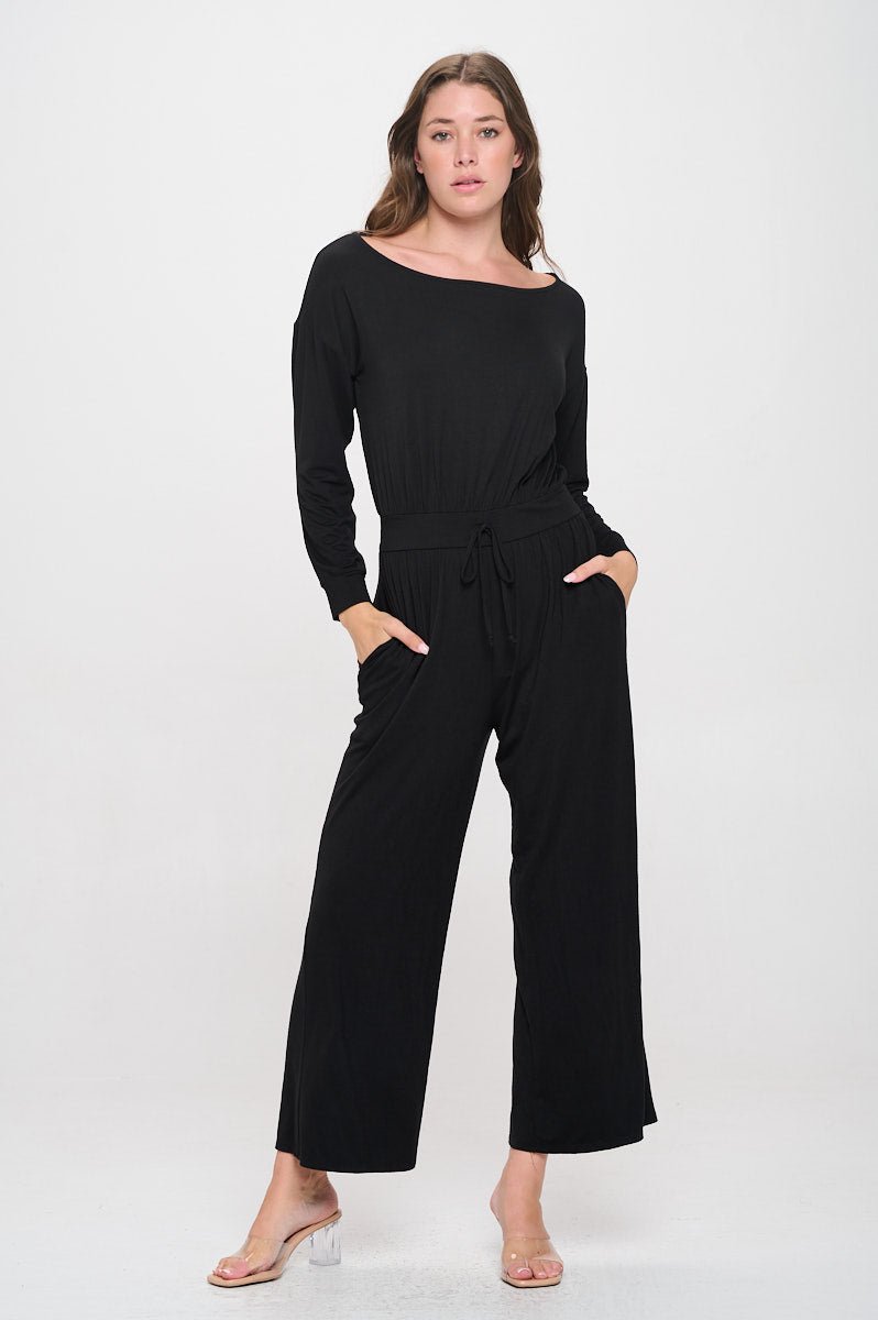 Image of West K Jane Long Sleeve Boat Neck Jumpsuit Black