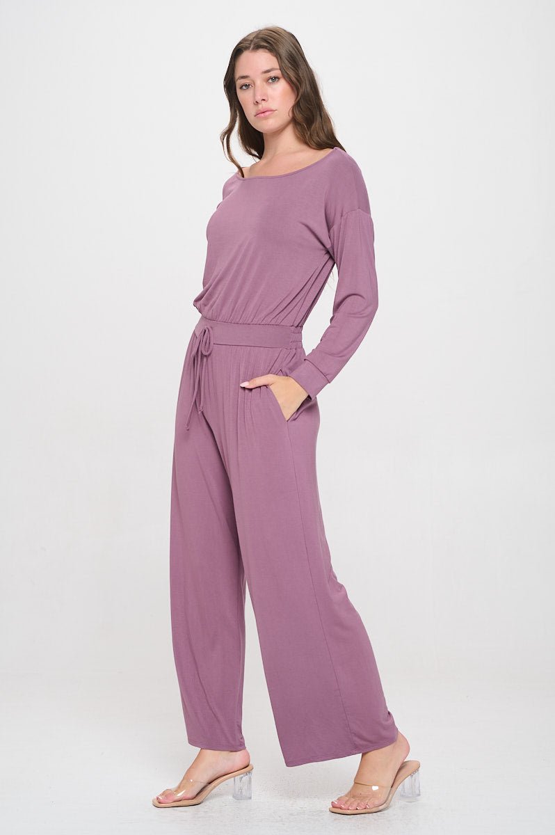 Image of West K Jane Long Sleeve Boat Neck Jumpsuit Mauve