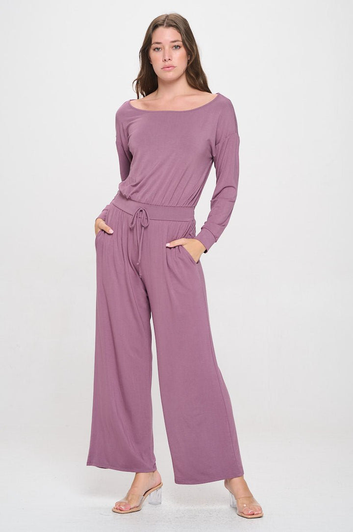 Image of West K Jane Long Sleeve Boat Neck Jumpsuit Mauve