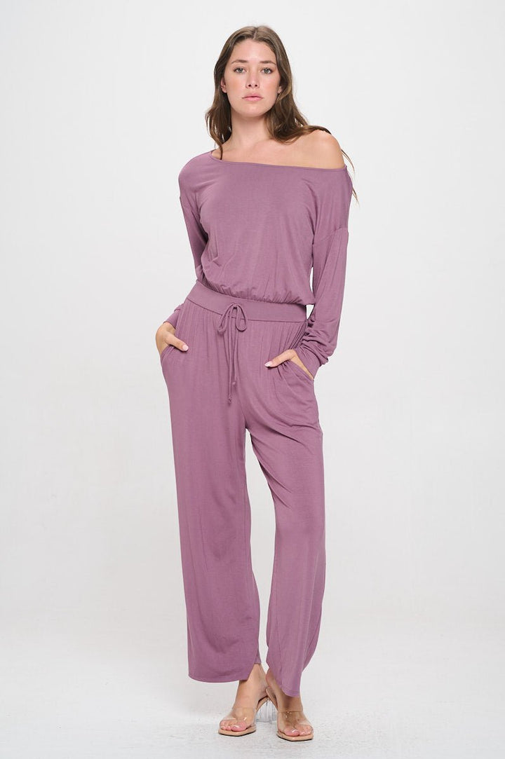 Image of West K Jane Long Sleeve Boat Neck Jumpsuit Mauve