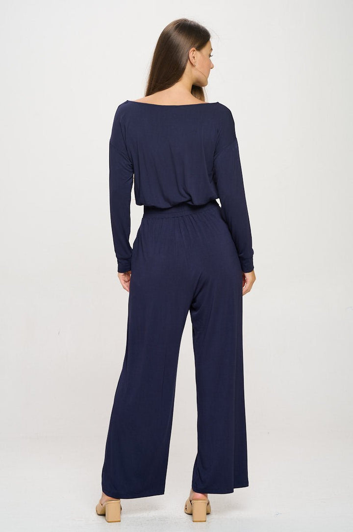 Image of West K Jane Long Sleeve Boat Neck Jumpsuit Navy