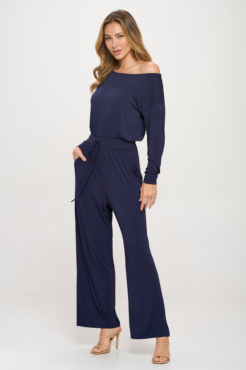 Image of West K Jane Long Sleeve Boat Neck Jumpsuit Navy