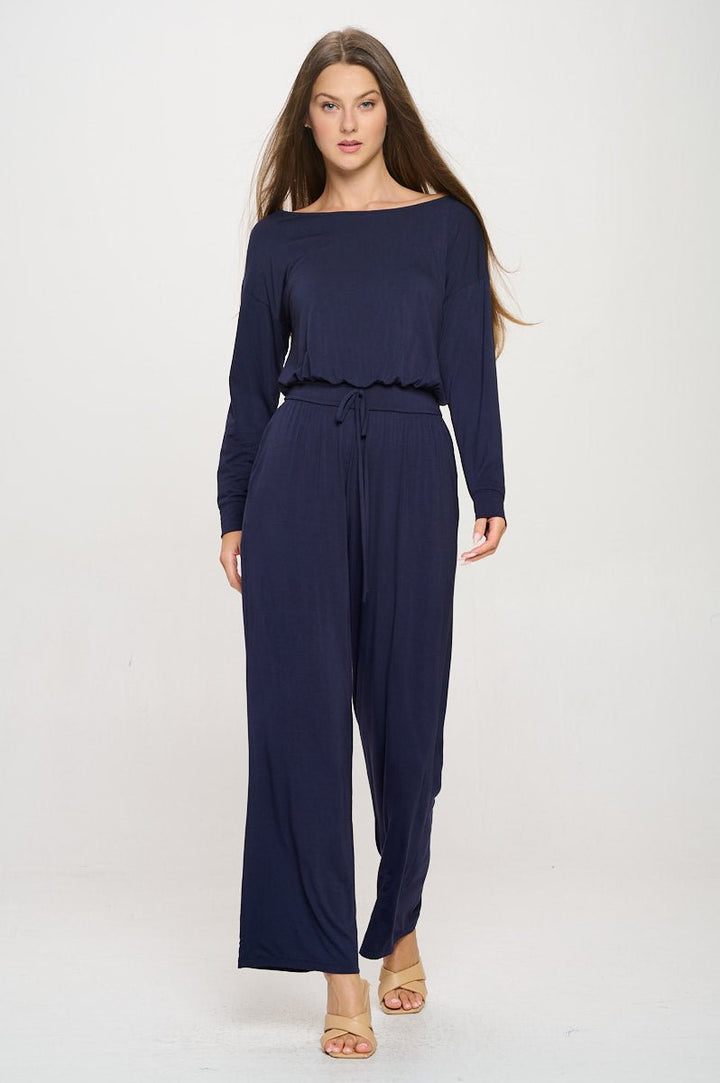 Image of West K Jane Long Sleeve Boat Neck Jumpsuit Navy