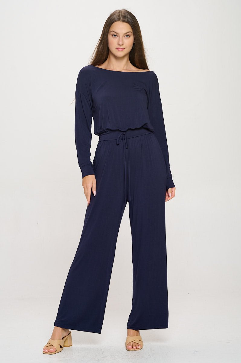 Image of West K Jane Long Sleeve Boat Neck Jumpsuit Navy