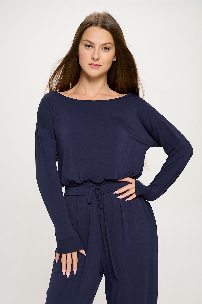 Image of West K Jane Long Sleeve Boat Neck Jumpsuit Navy